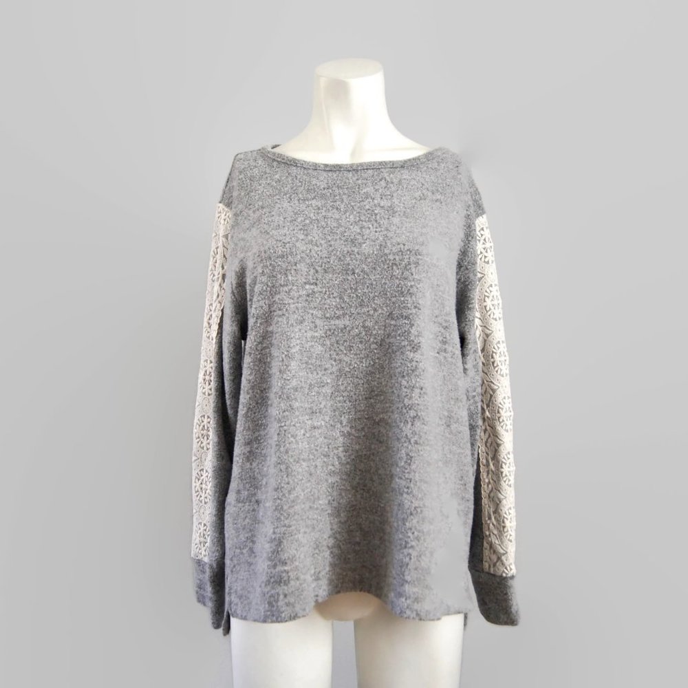 FN by Flora Nikrooz Womens Pajama Sweater Size Large Gray Lace